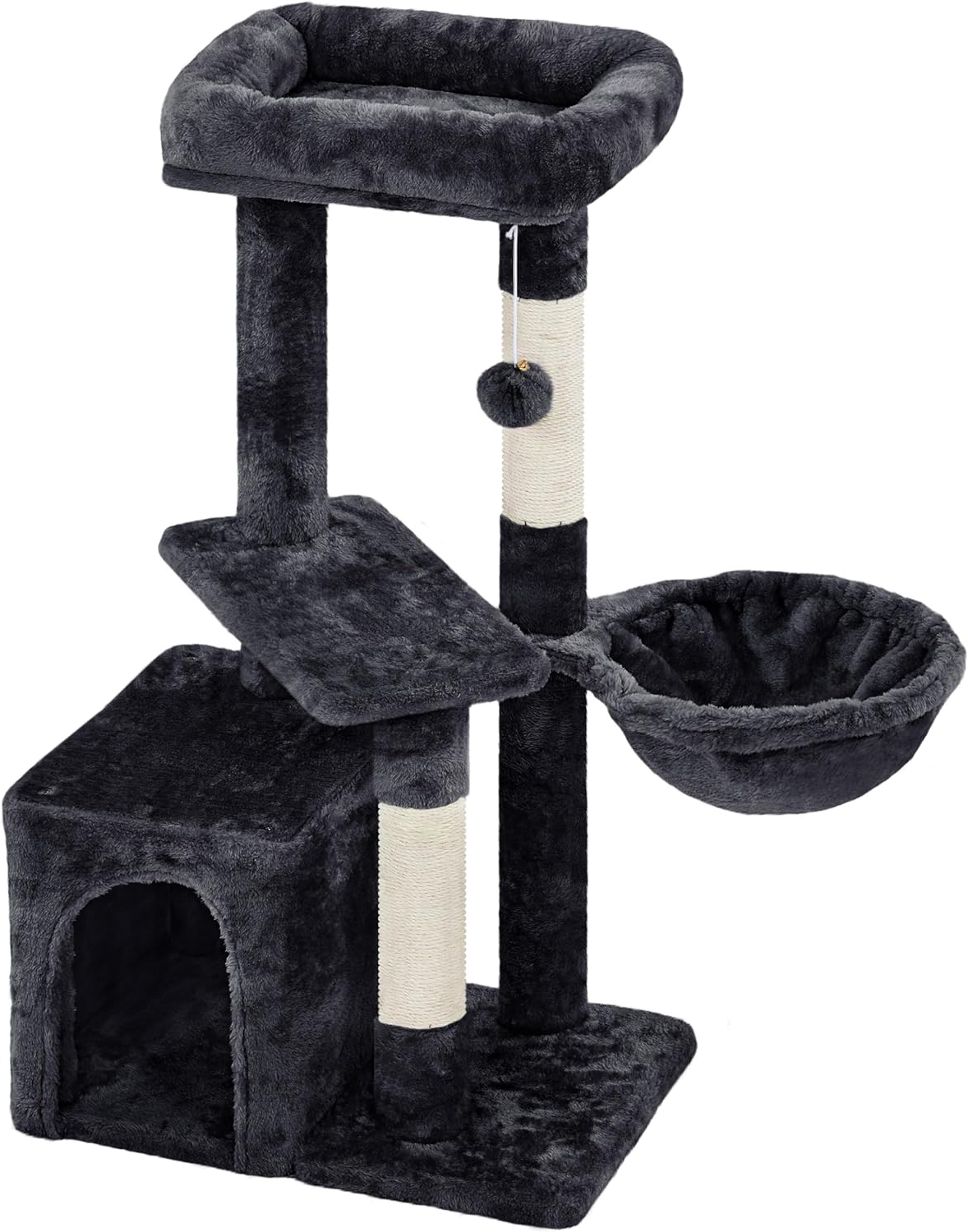Modern Cat Tree with Warm Condo & Basket - 34" Tall Cat Tower with Scratching Posts, Fluffy Bed & Large Platform for Indoor Cats & Kittens