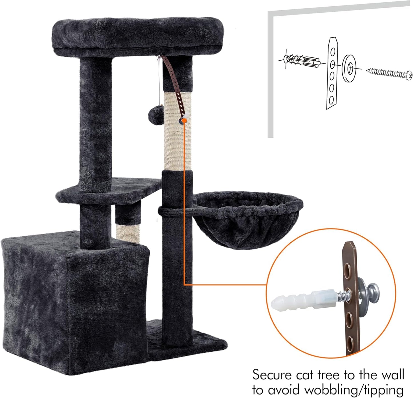 Modern Cat Tree with Warm Condo & Basket - 34" Tall Cat Tower with Scratching Posts, Fluffy Bed & Large Platform for Indoor Cats & Kittens
