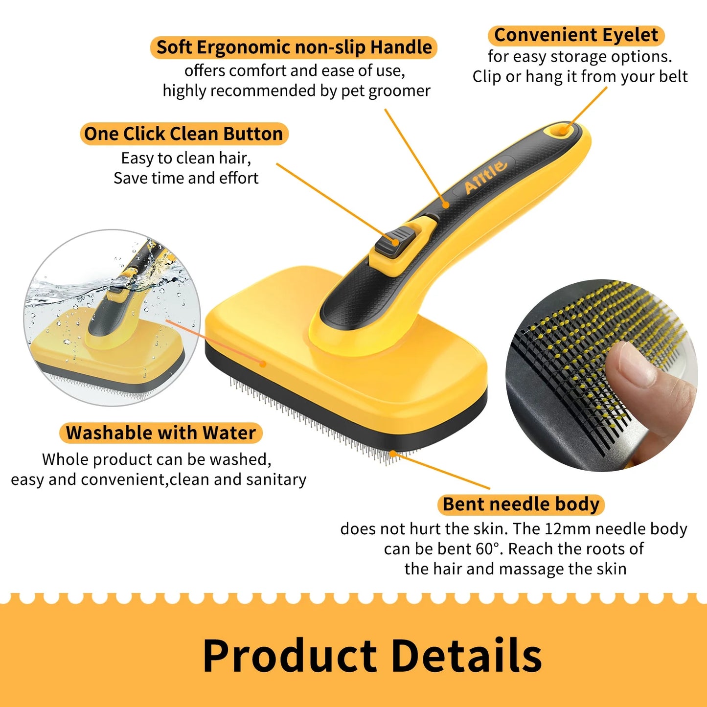 Self-Cleaning Slicker Brush for Dogs & Cats - Professional Grooming Tool for Shedding, Mats & Tangles | Painless Detangling & Undercoat Removal 