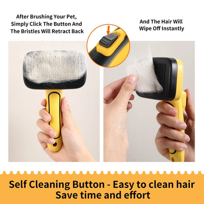 Self-Cleaning Slicker Brush for Dogs & Cats - Professional Grooming Tool for Shedding, Mats & Tangles | Painless Detangling & Undercoat Removal 