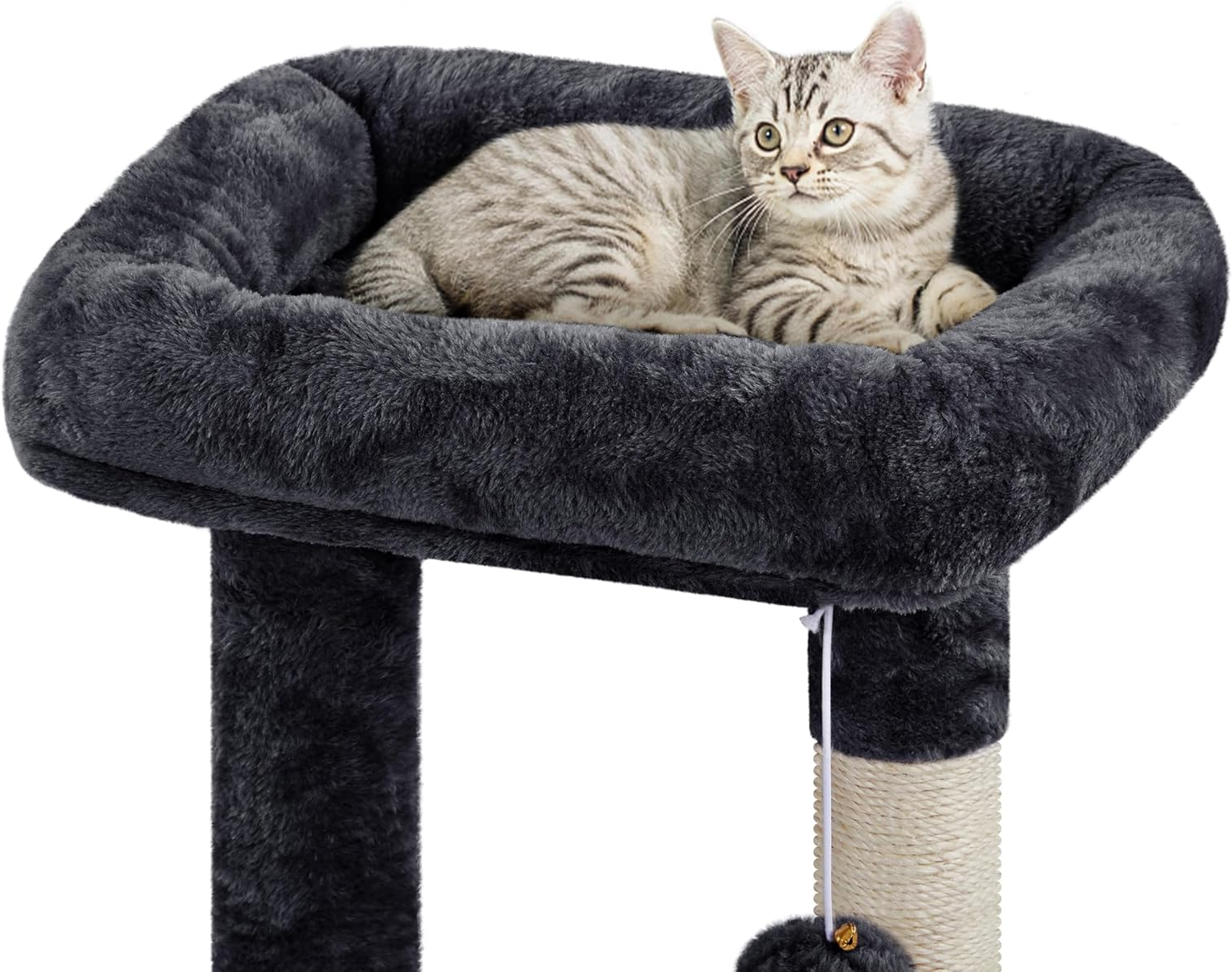 Modern Cat Tree with Warm Condo & Basket - 34" Tall Cat Tower with Scratching Posts, Fluffy Bed & Large Platform for Indoor Cats & Kittens