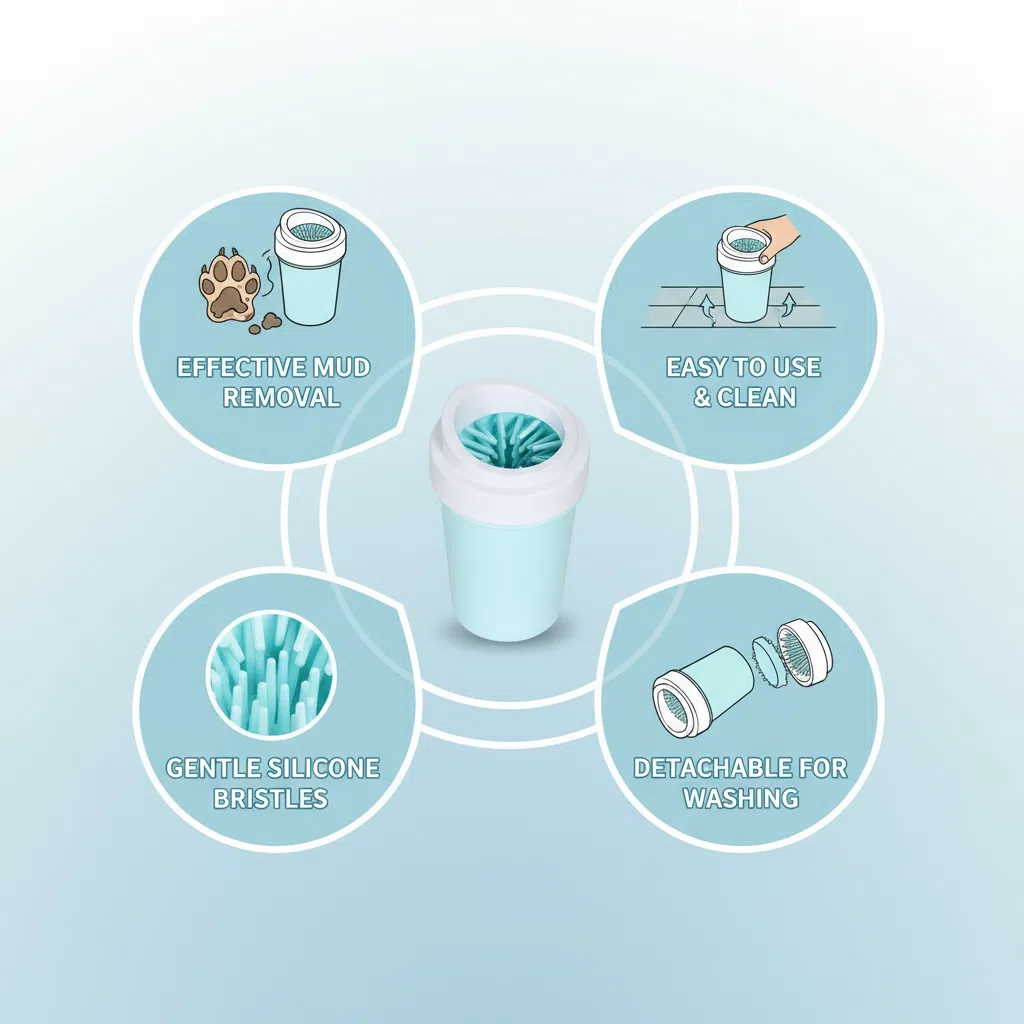 Muddy Paw Cleaner Cup - Silicone Dog Paw Washer with Massaging Bristles for Small & Medium Pets | Easy to Use & Clean, Quick-Dry Design