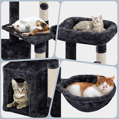 Modern Cat Tree with Warm Condo & Basket - 34" Tall Cat Tower with Scratching Posts, Fluffy Bed & Large Platform for Indoor Cats & Kittens