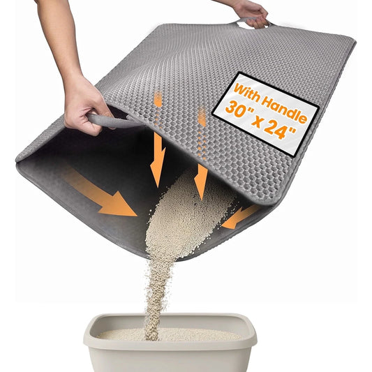 Double-Layer Cat Litter Mat with Honeycomb Design - 30x24 Inch Waterproof Tray, Traps Litter & Prevents Mess, Easy Clean
