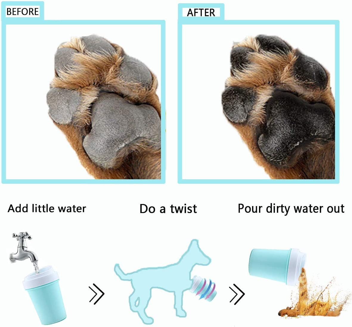 Muddy Paw Cleaner Cup - Silicone Dog Paw Washer with Massaging Bristles for Small & Medium Pets | Easy to Use & Clean, Quick-Dry Design